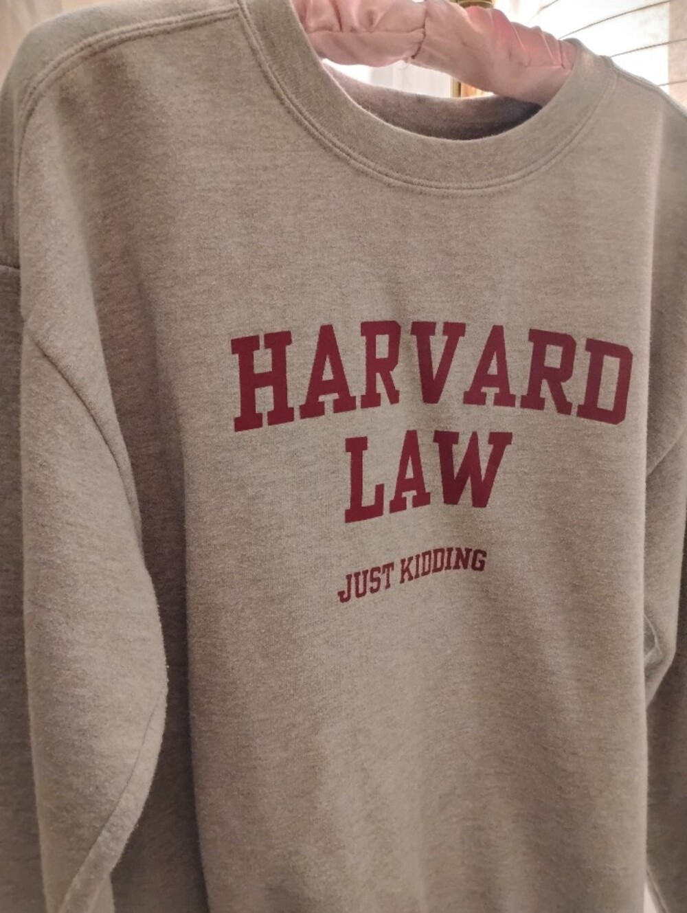 Harvard Law, Just Kidding Sweatshirt. Grey With Red Letters. Men's Large - Picture 2 of 7